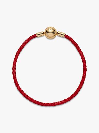 Pandora Moments Rött Flätat Läderarmband
