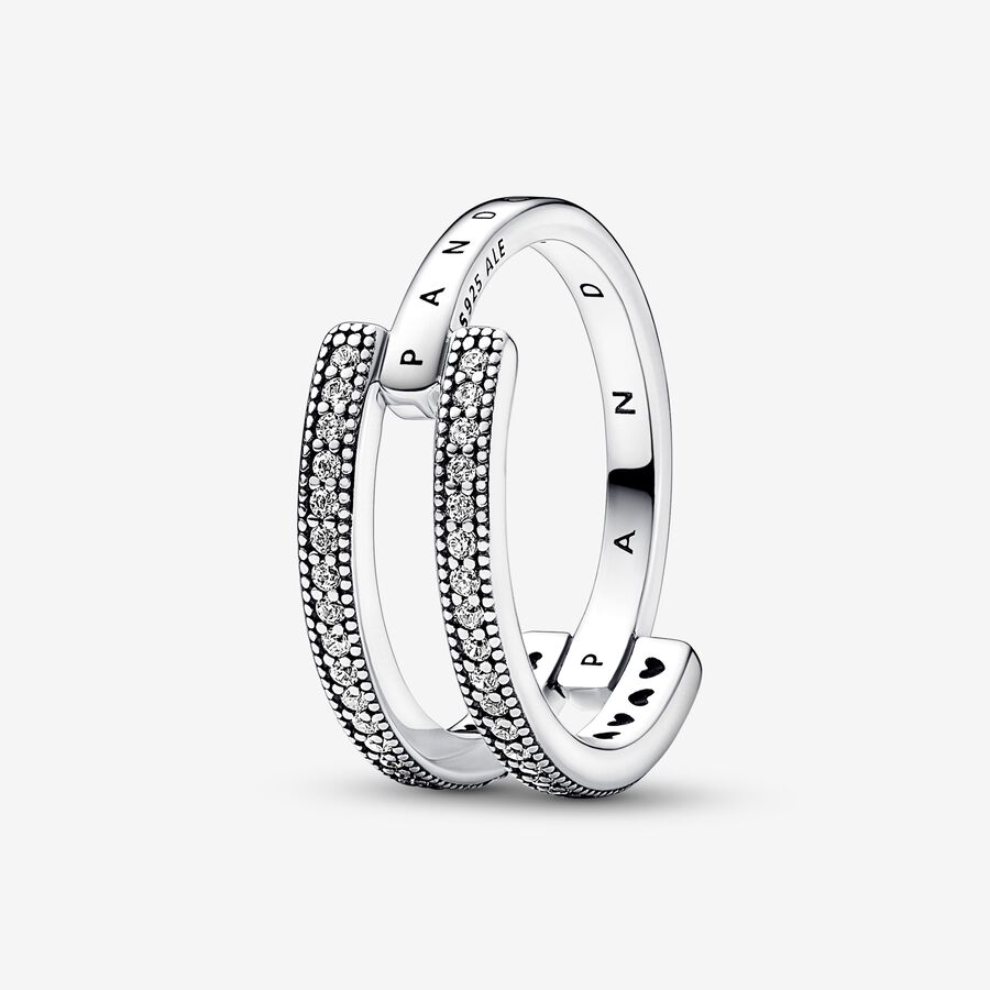 Pandora Signature dubbla ring med logo och pavéinfattade stenar image number 0
