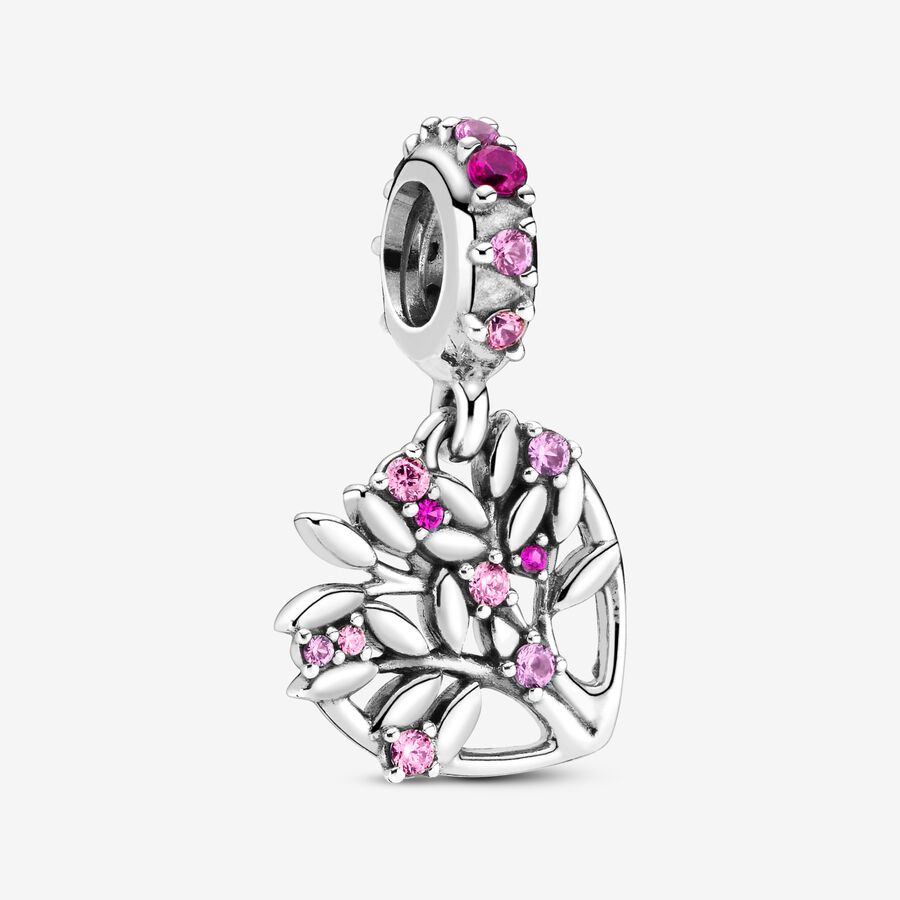 Hjärtformad, rosa hängberlock med familjeträd image number 0