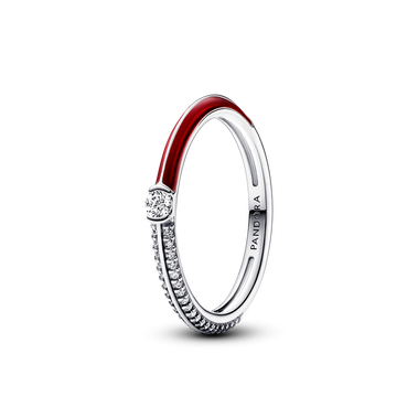Pandora ME-ring med röd emalj och glittrande stenar