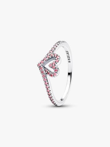 Wishbone-ring med gnistrande rosa hjärta
