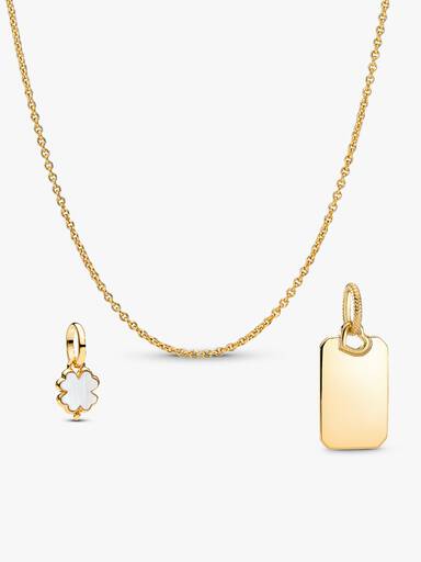 Lyckoögonblick halsband med graverbart hänge & fyrklöver‑charm smyckesset